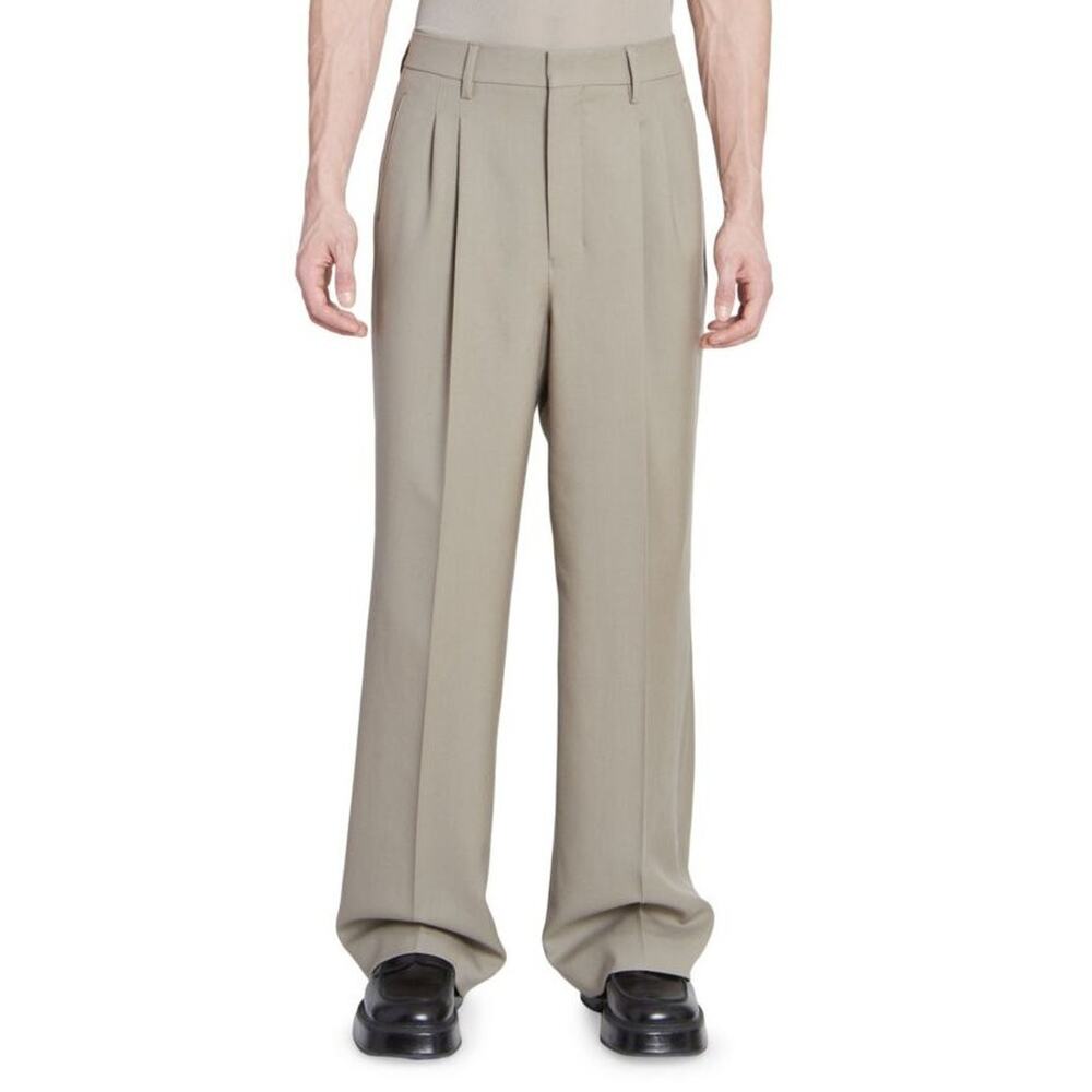 $995 NWT Ami Paris 100% Virgin Wool Straight-Fit Pleated Pants Trousers Taupe 38